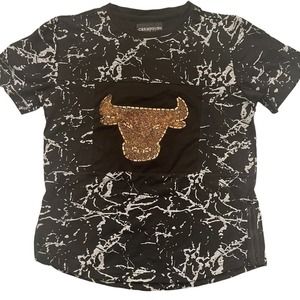 Champions Unlimited Black White Paint Splatter Bull Print Shirt Size 6